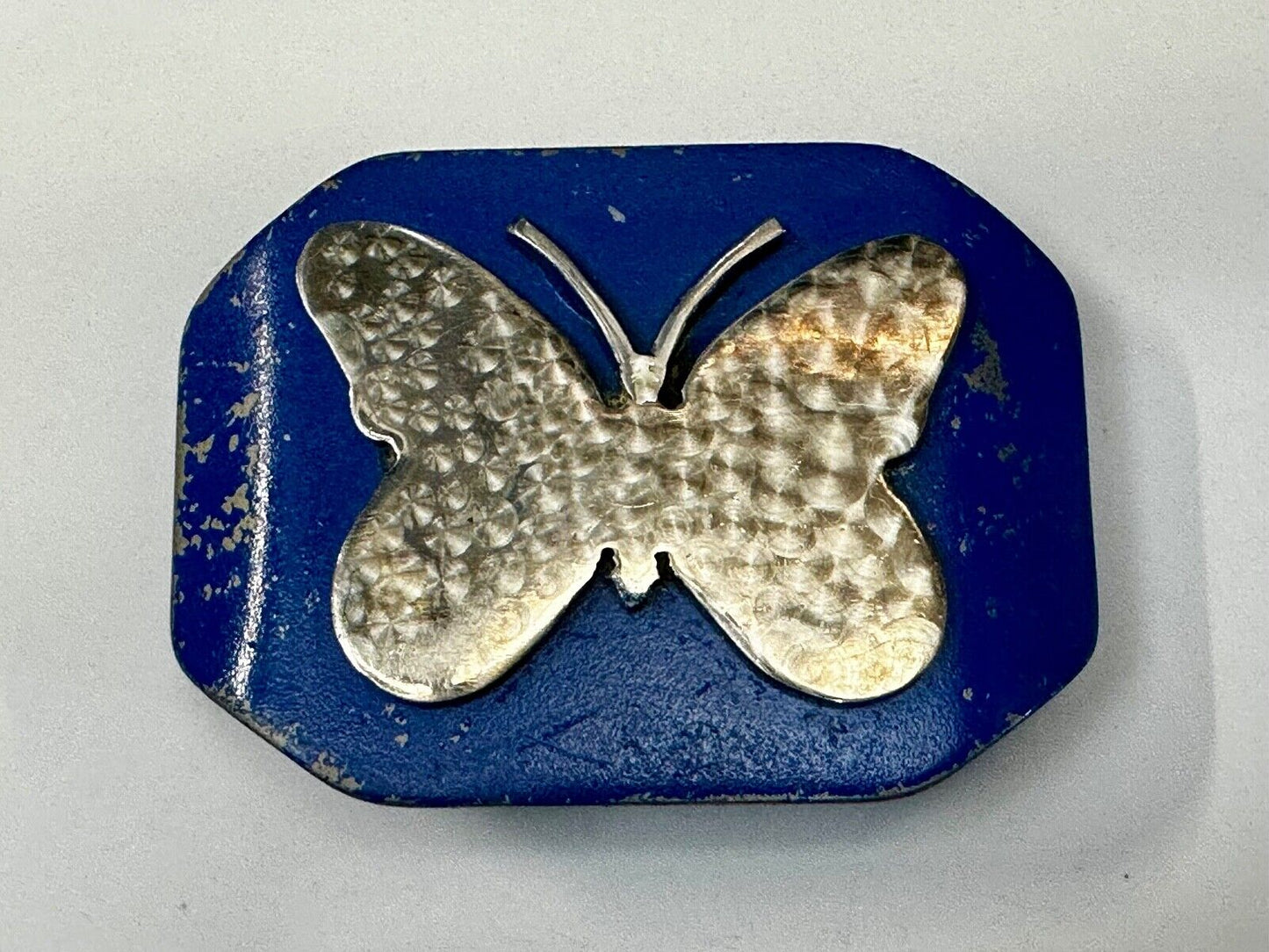 Unique Artisan Butterfly blue and silver tone raised Belt Buckle