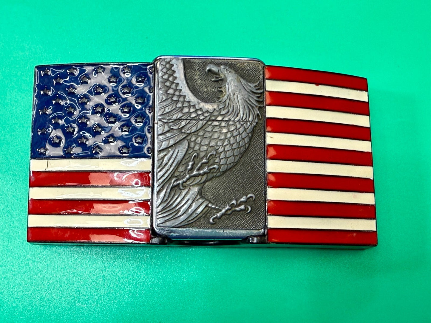 United States of America US Flag Bald Eagle Patriotic Belt Buckle Lighter Holder