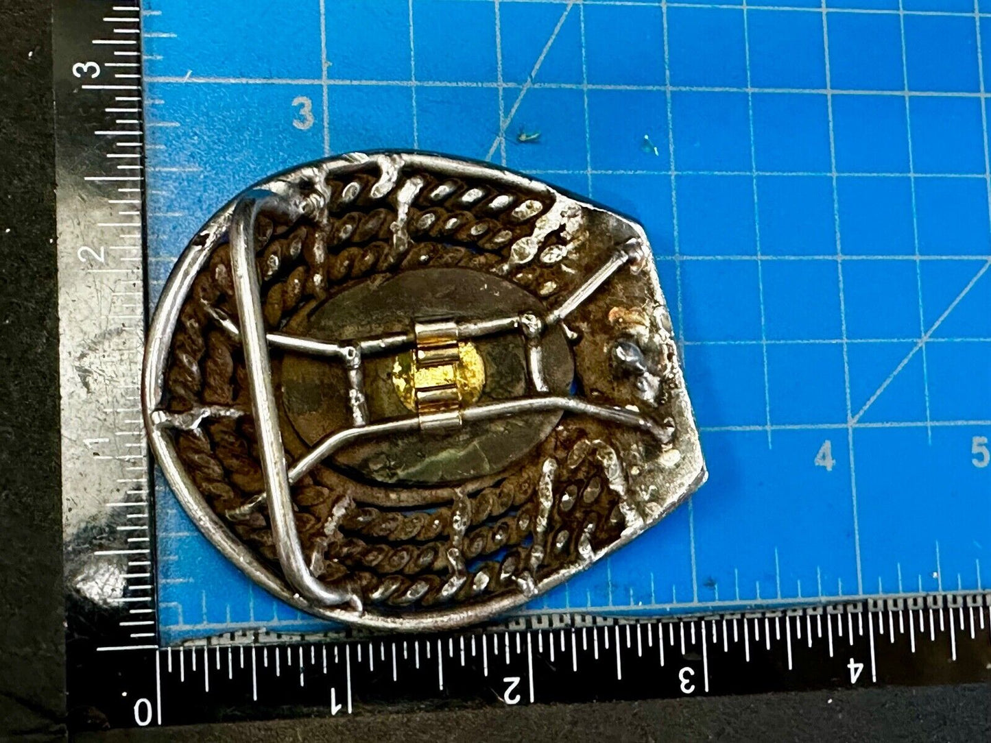 Artisan Centerpiece Green Stone?  Ornate Metal Workers / Welders Belt Buckle
