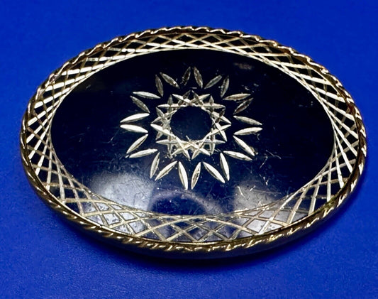 Vintage Etched Starburst Theme Dark Blue Color Oval Belt Buckle Marked W