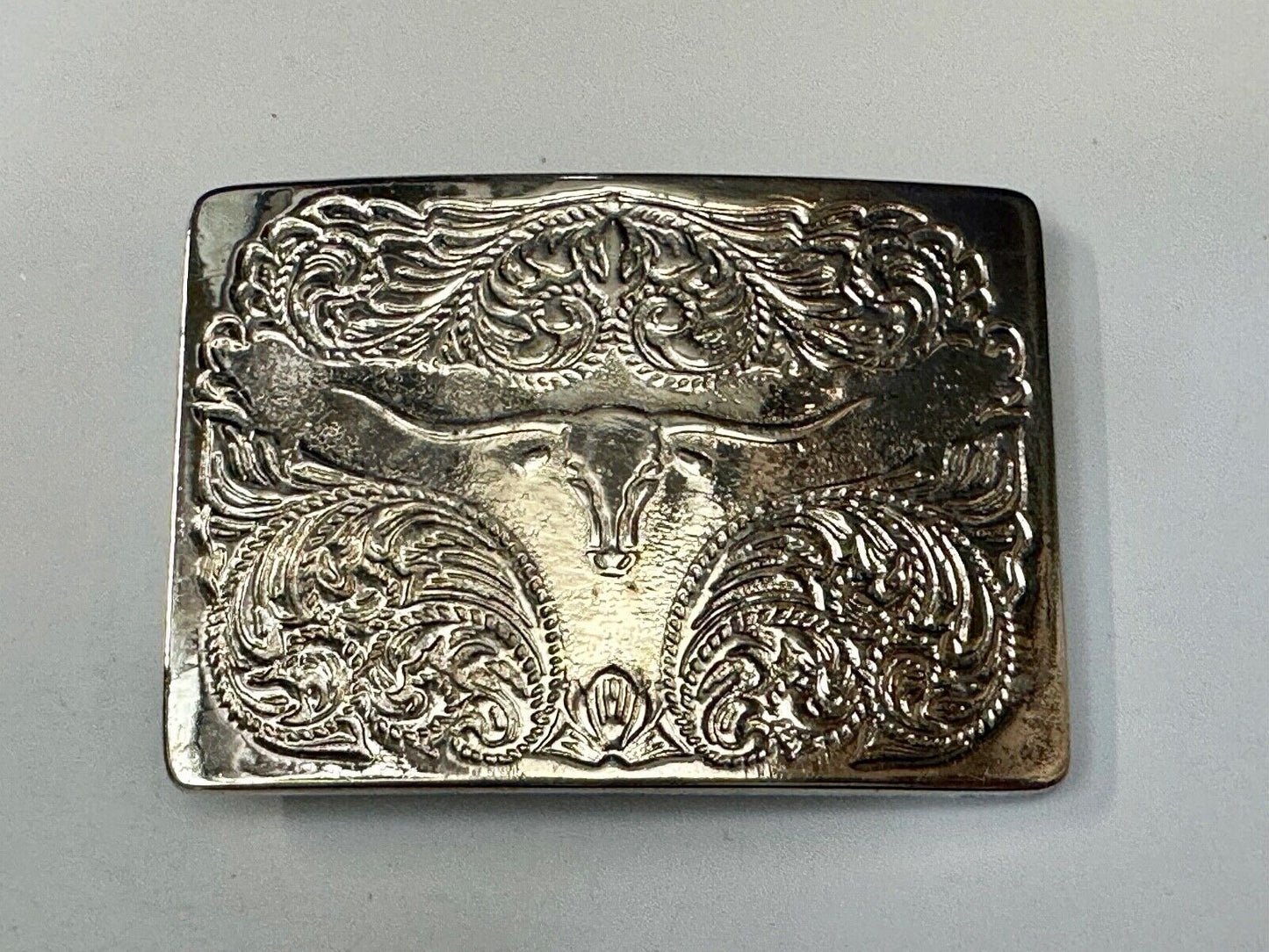 Vintage longhorn cow steer western flower swirl design belt buckle