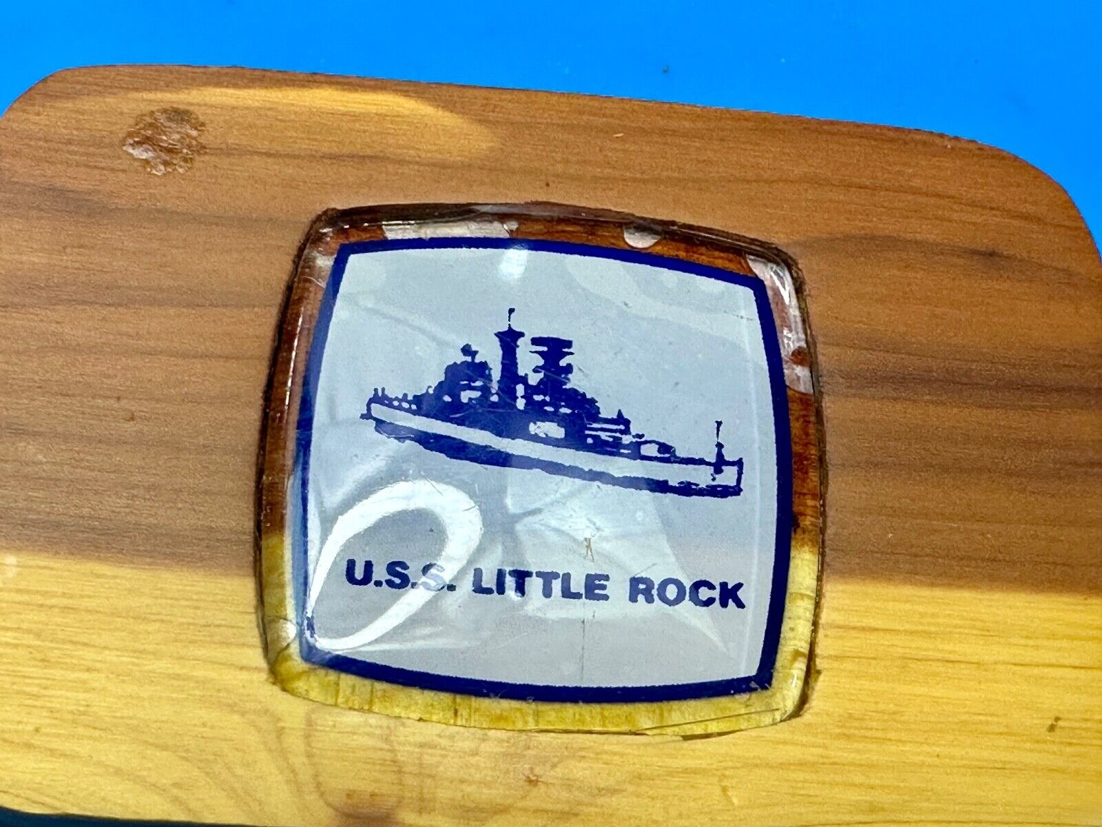U.S.S Little Rock Combat Navy Ship Pin Custom Artisan Inlaid to Wood Belt Buckle