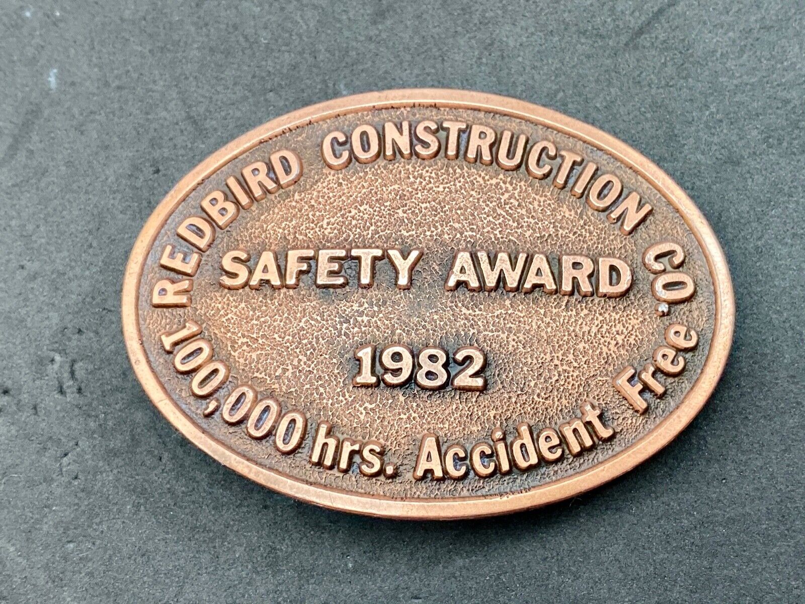 1982 Redbrid Constitution company - Accident free Safety Award belt buckle 