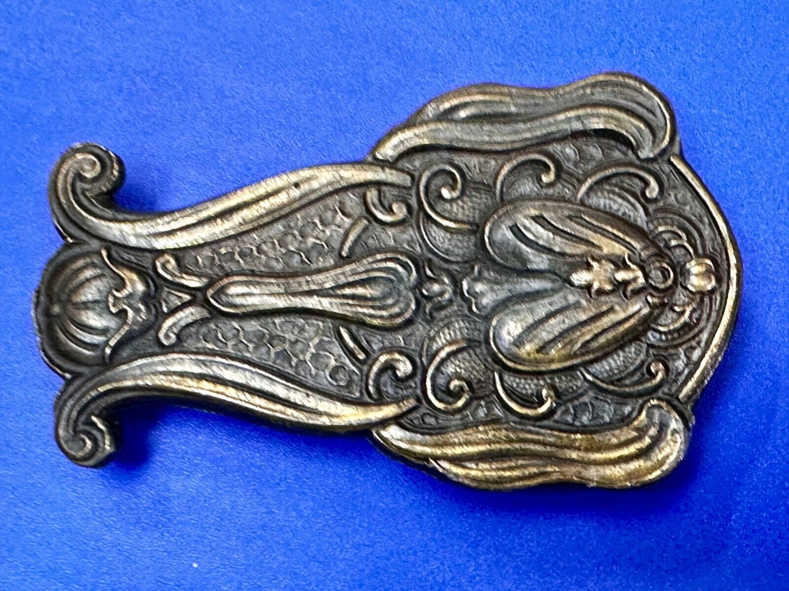 Antique Art Nouveau Ornate Floral Theme Vintage Bergamot Belt Buckle BBW  F-72