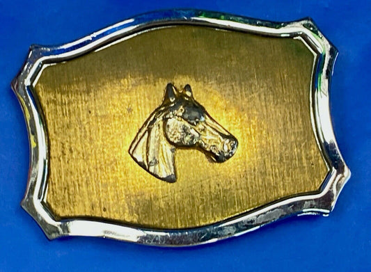 Vintage Horse Head Centered On Western Gold Tone Belt Buckle - Unique Background