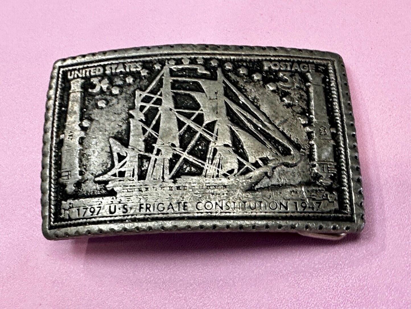 1797 US Frigate Constitution 3 cent stamp Commemorative pewter Belt Buckle