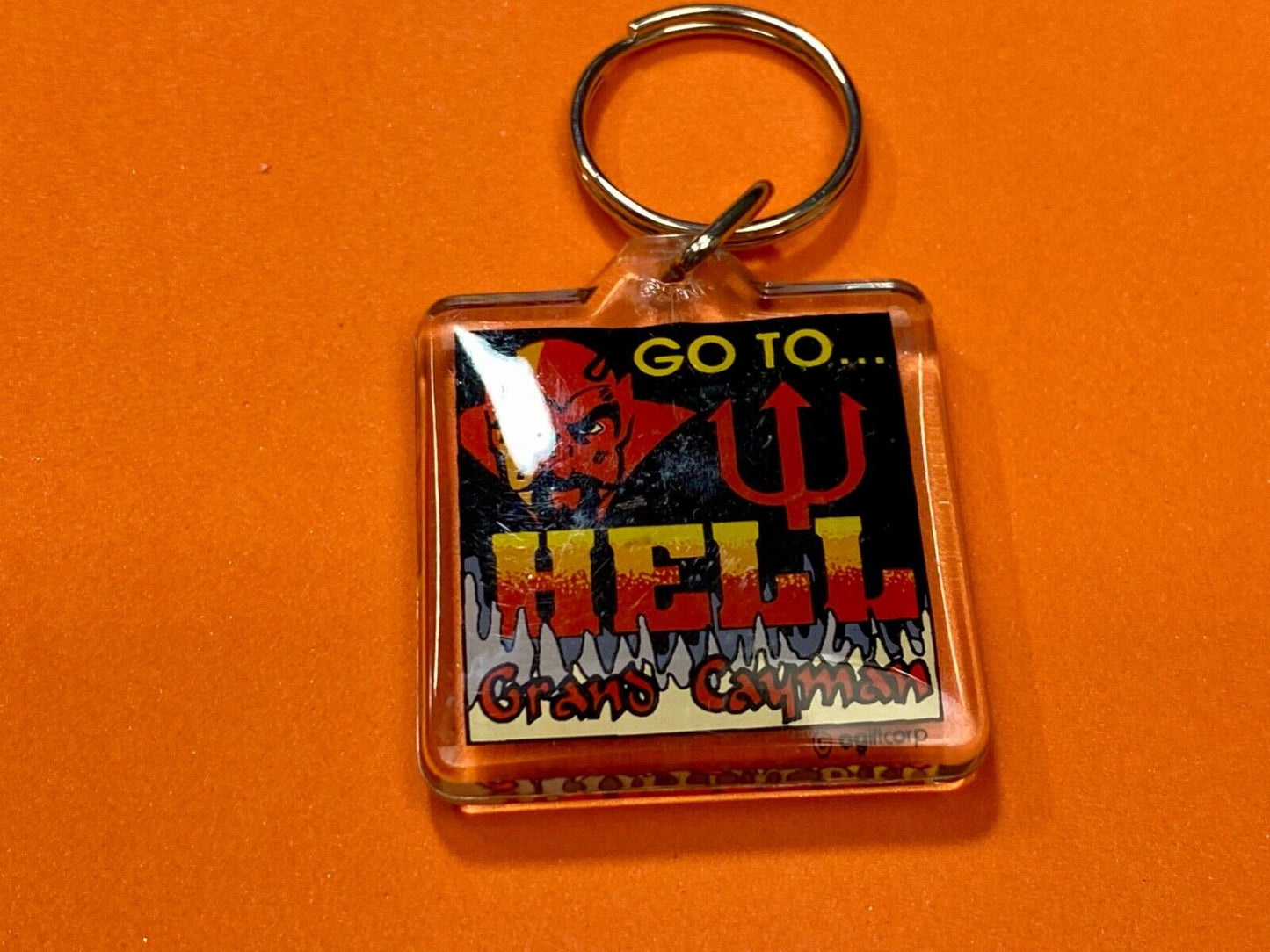 Vintage GO TO HELL Grand Cayman Devil Travel Souvenir Keychain - Key Ring Chain