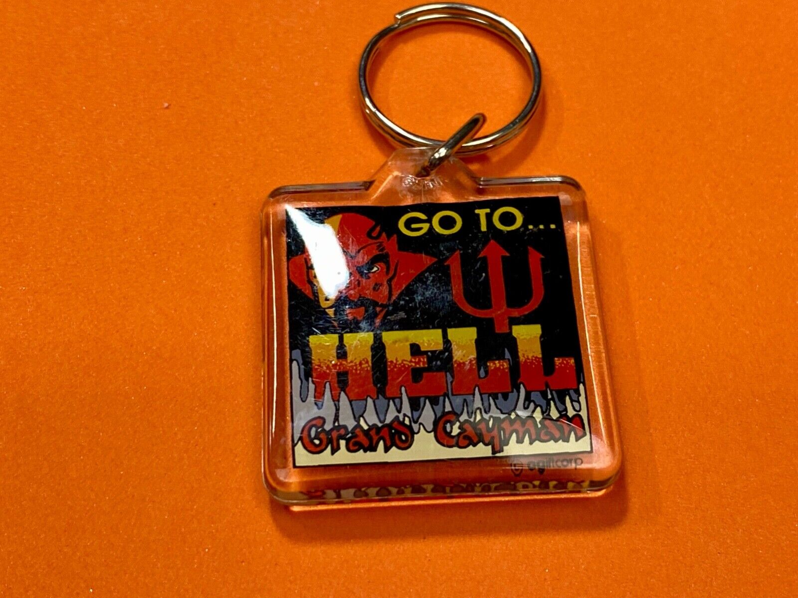 Vintage GO TO HELL Grand Cayman Devil Travel Souvenir Keychain - Key Ring Chain