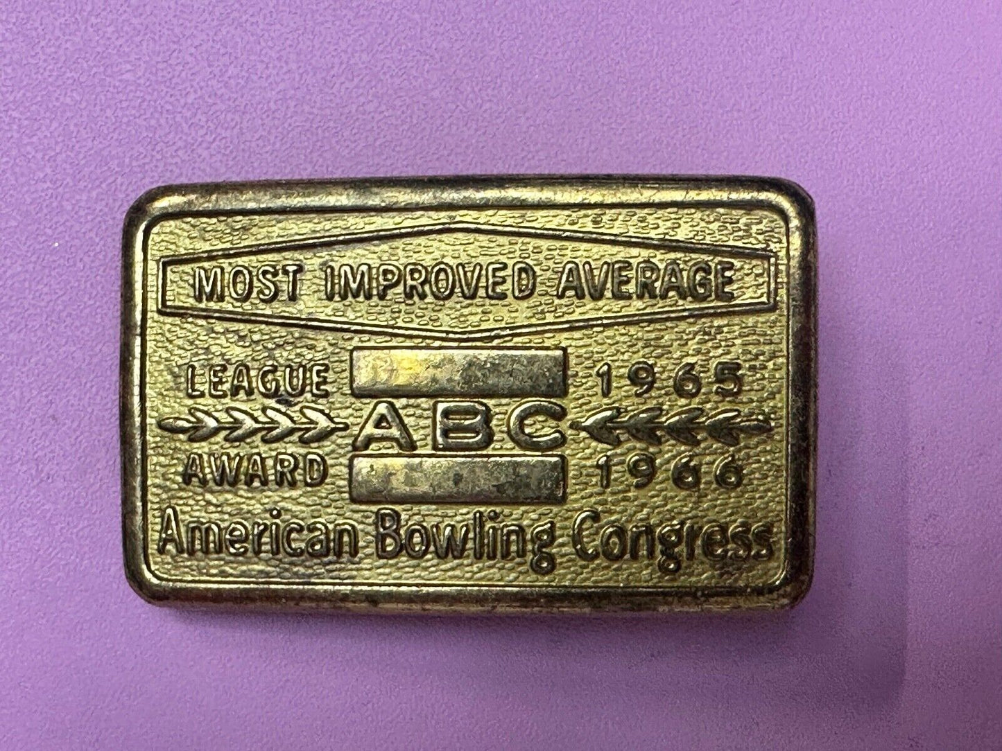 ABC Bowling League Award Trophy 1965 - 66 Belt Buckle RARE Most Improved Average