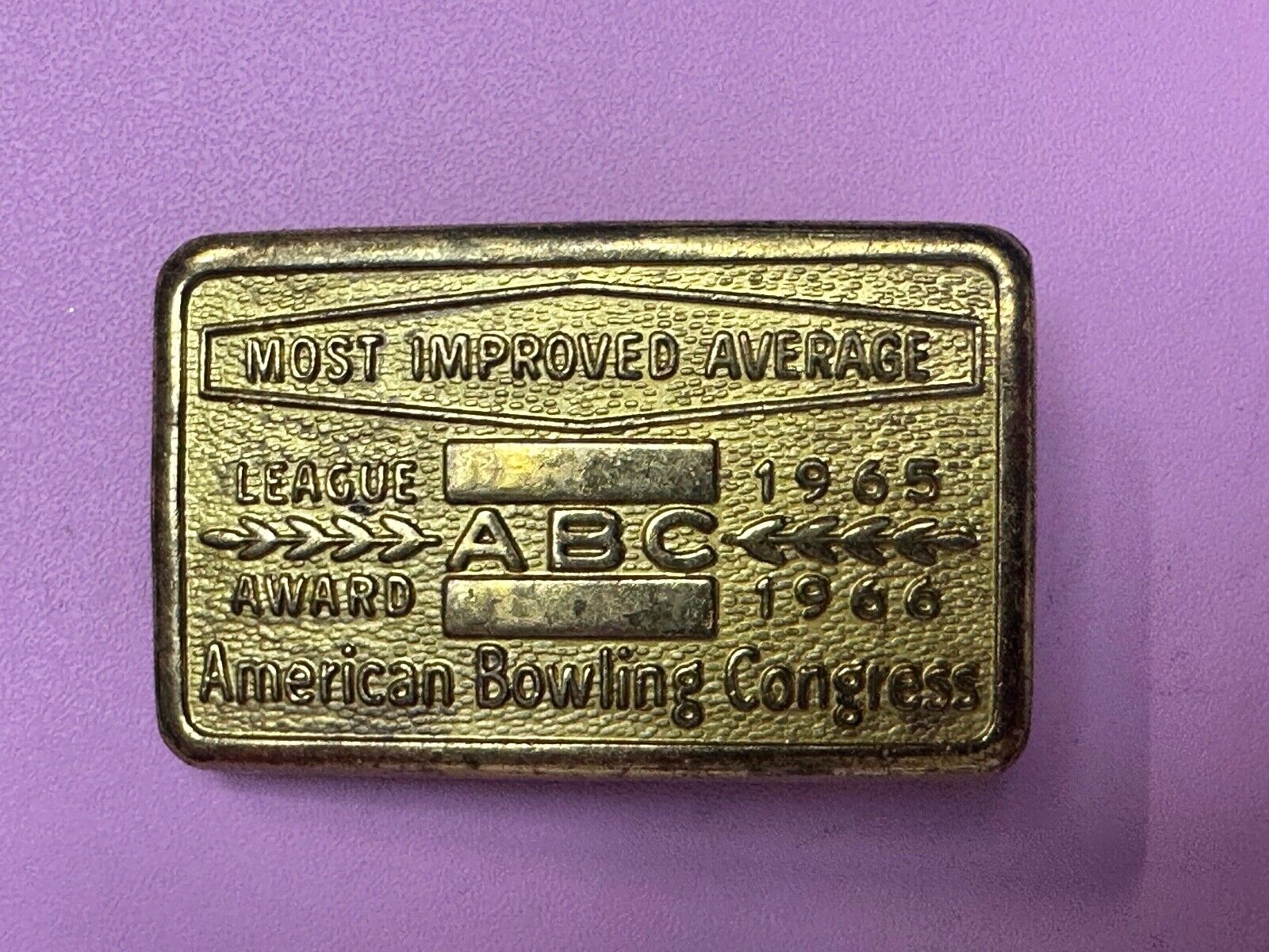 ABC Bowling League Award Trophy 1965 - 66 Belt Buckle RARE Most Improved Average