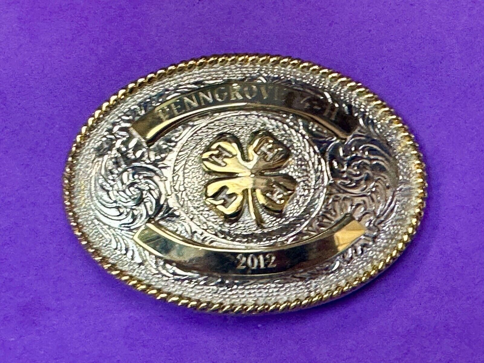 4h emblem logo  Engraved trophy style 2012 western two tone belt buckle