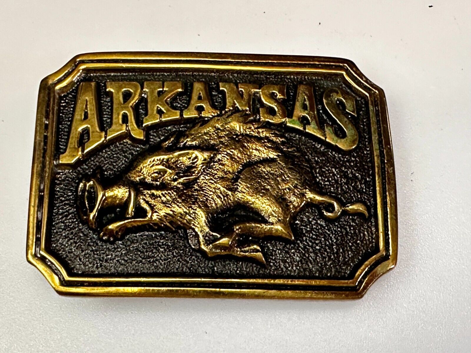 ARKANSAS RAZORBACK Solid Brass Vintage 1977 Belt Buckle Heritage Mint LTD
