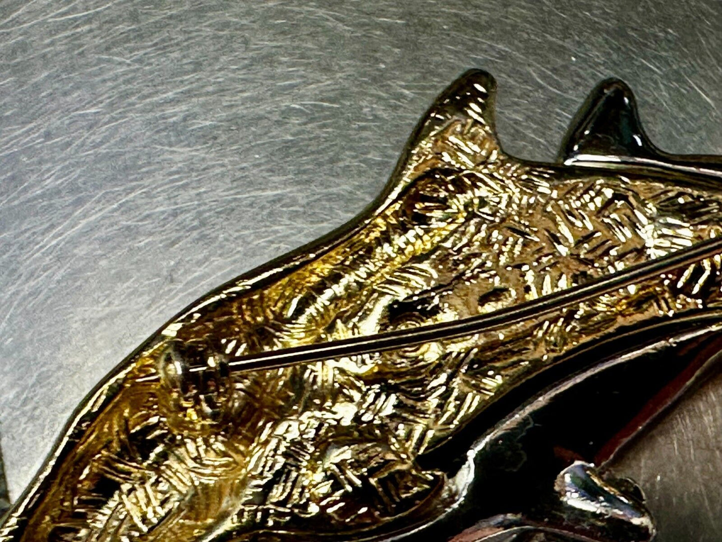 Two Dolphins Silver & Gold Tone Vintage Brooch Pin Signed Liz Claiborne