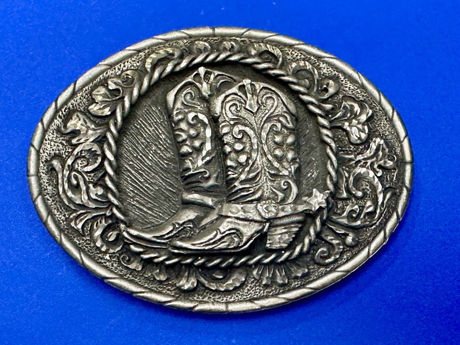 Vintage EGE '93 Rattlesnake Diamond Cut Pewter Belt Buckle Made In the USA