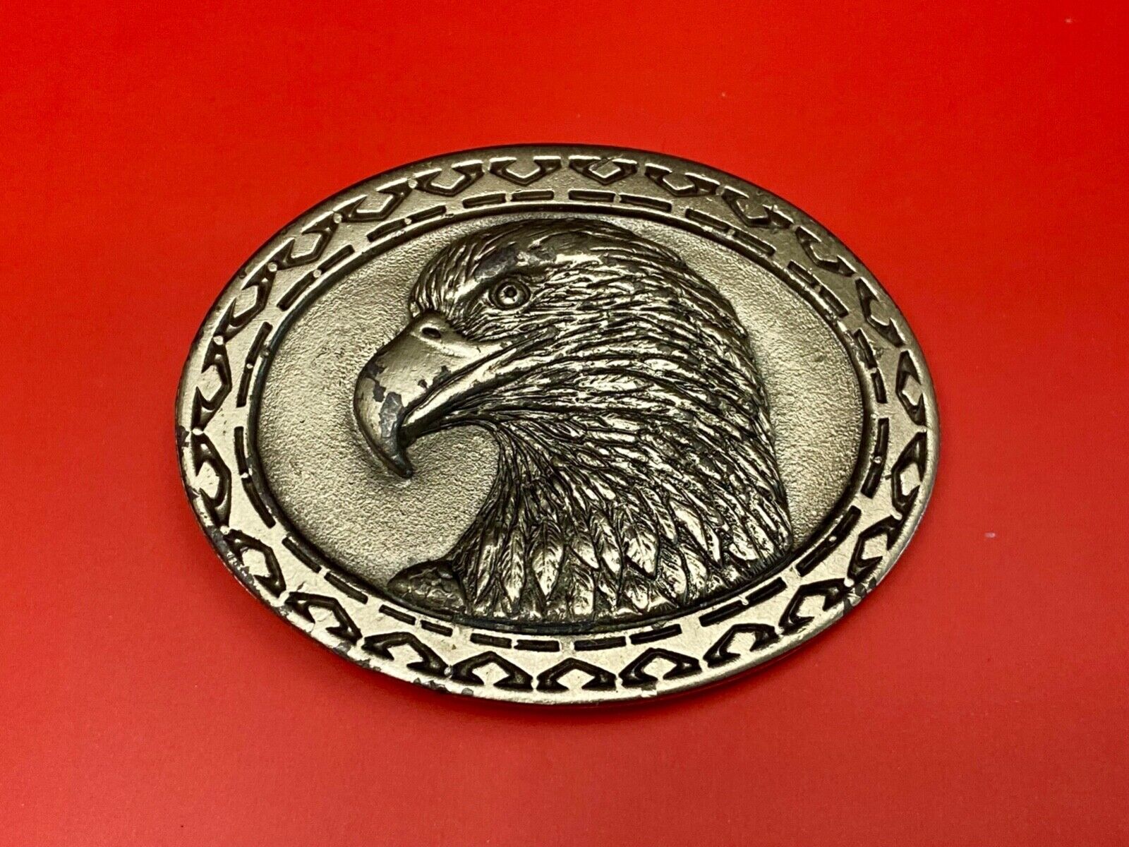 American Bald Eagle bust head with sharp beak Colorado silver star belt buckle