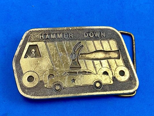  "Hammer Down" J11 Vintage Koleaco belt buckle - retro van and cop car 