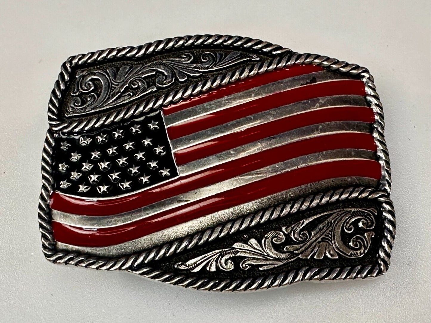 Patriotic American Flag USA Flower Swirl Western Belt Buckle Montana Silversmith