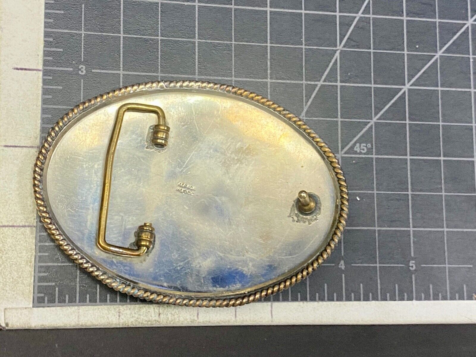 Vintage 4" Three Horse Head's  On Alpaca Mexico Belt Buckle Blank Trophy Scroll 
