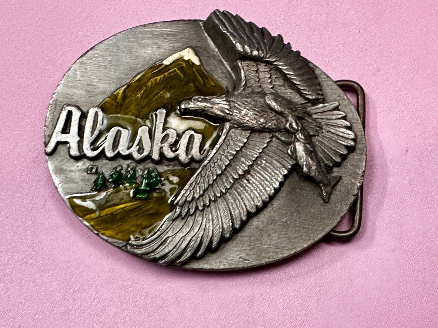 Alaska Patriotic Flying Eagle Frontier State 1990's Siskiyou Vintage Belt Buckle