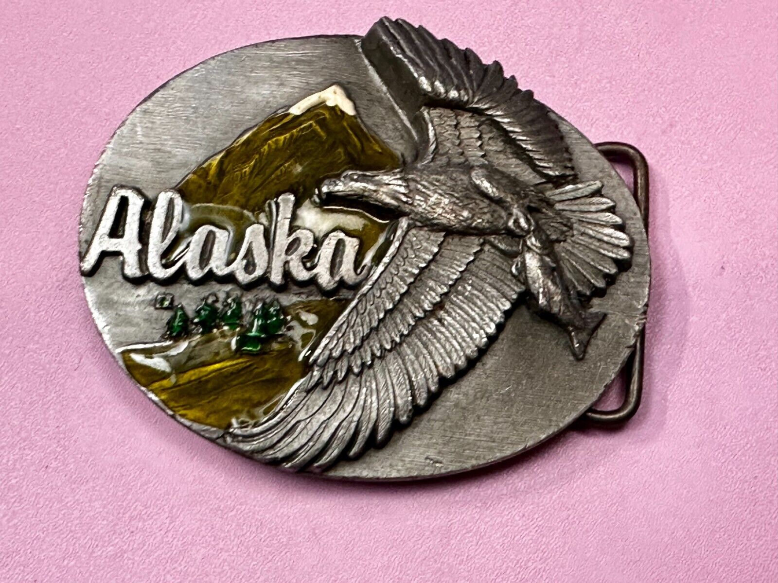 Alaska Patriotic Flying Eagle Frontier State 1990's Siskiyou Vintage Belt Buckle