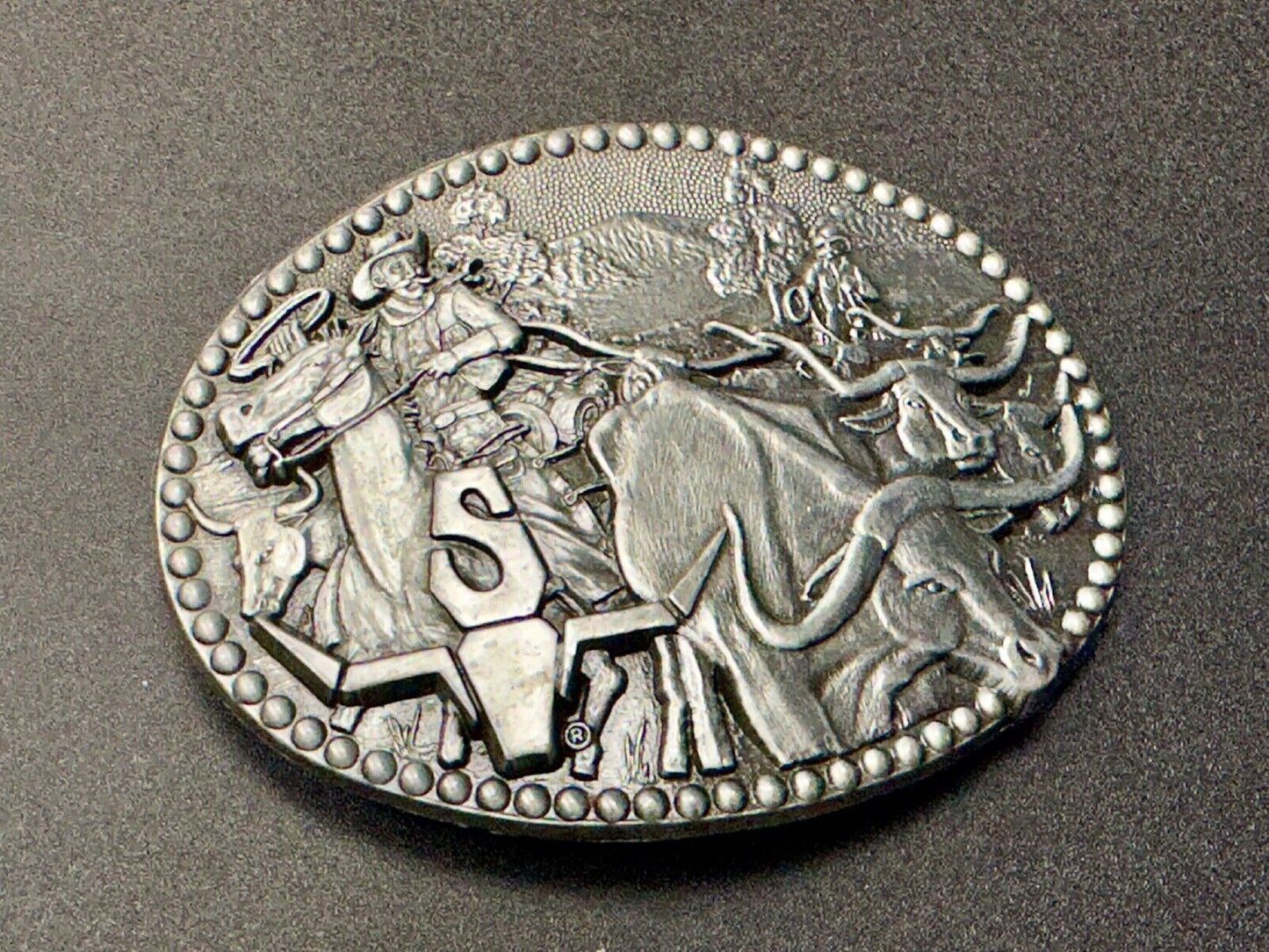 ADM Zee Series Cowboy Longhorn Steer Roping NOS Belt Buckle Award Design Medals