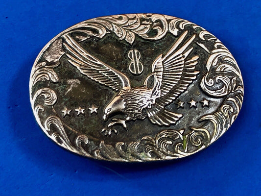 Vintage belt buckle of Flying Diving Hunting Eagle, Bird, Grouse, Stars 