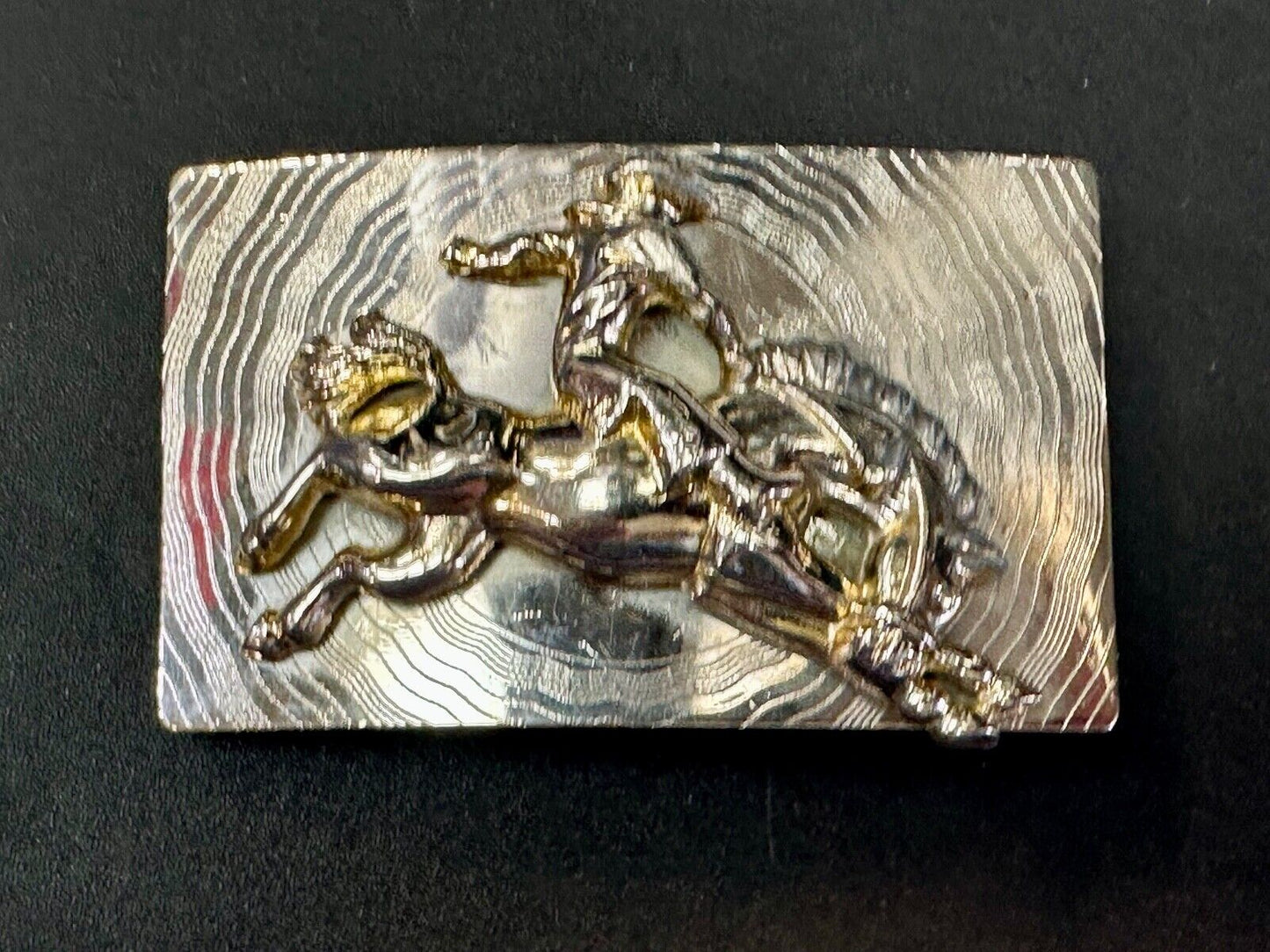 Trippy! Cowboy Saddle Bronc Horse Rider western Impact style belt buckle. - RARE