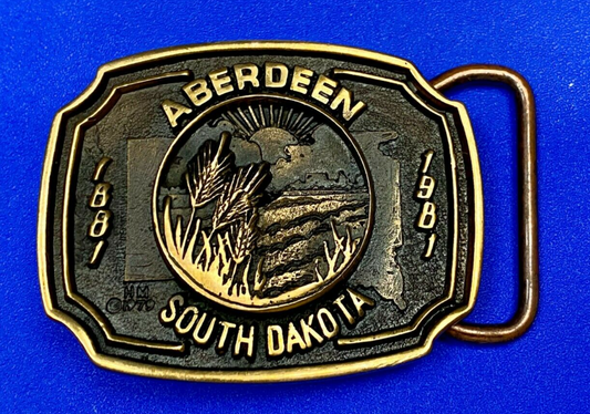 Vintage 1979 Aberdeen South Dakota 1889 Heritage Mint Solid Brass Belt Buckle