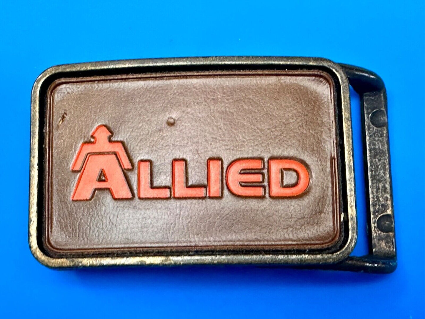 70's Allied Trucking Transportation Vintage leather Belt Buckle orange lettering