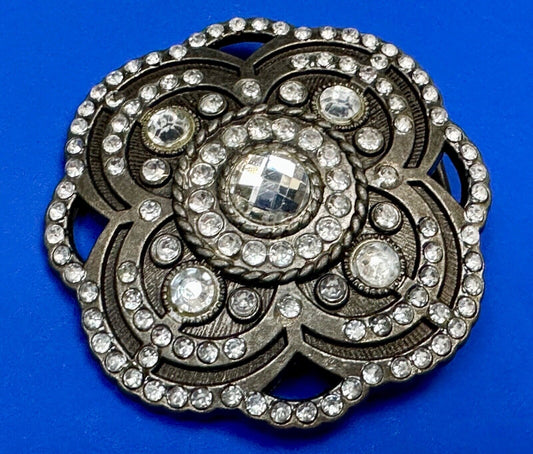 Beautiful Rhinestone accented see through flower shaped cutout belt buckle