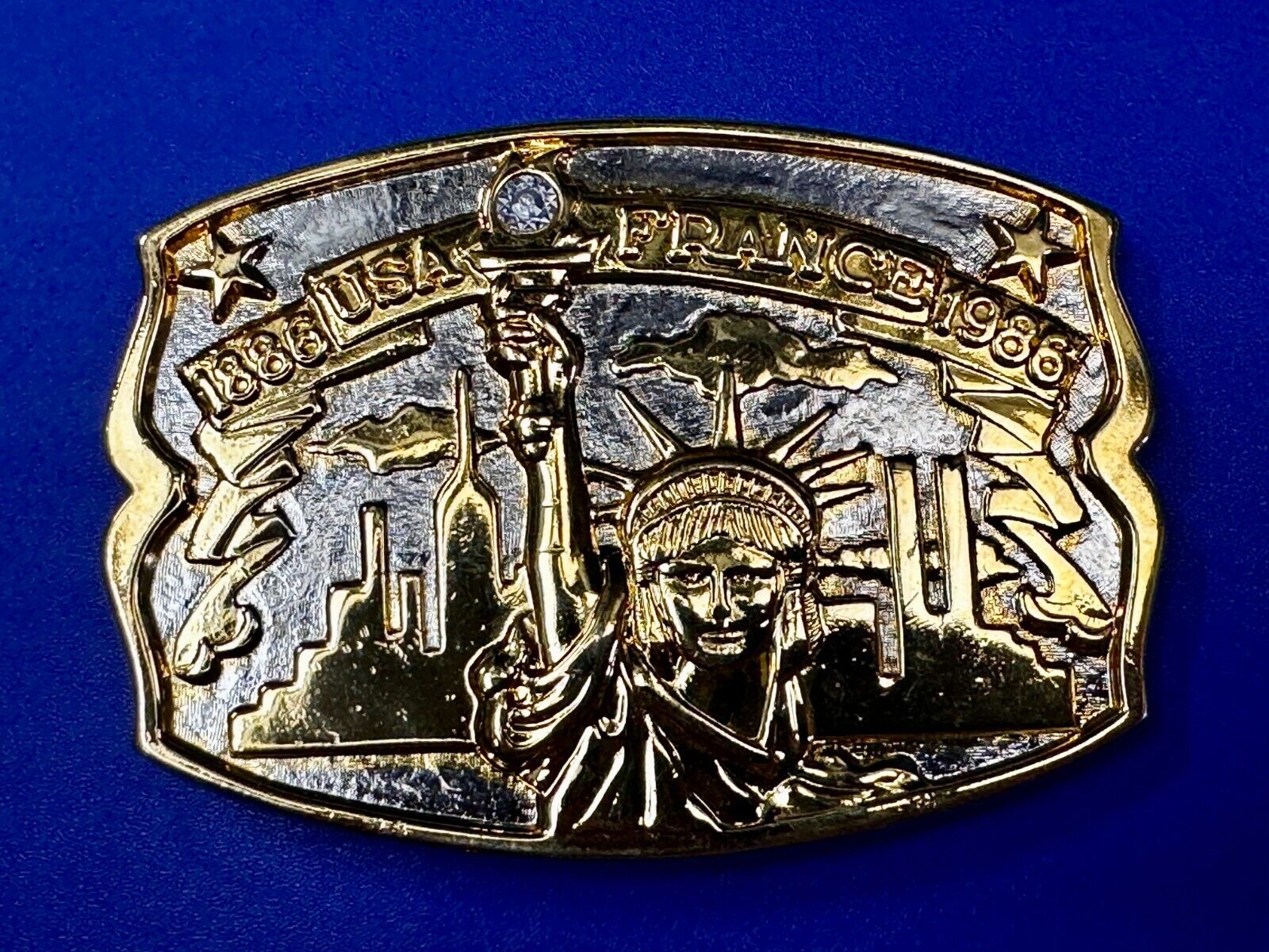 USA France Lady Liberty Statue Commemorative two tone Hammond Mint Belt Buckle