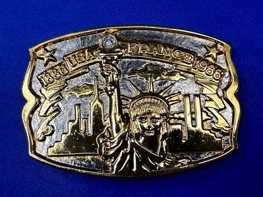 USA France Lady Liberty Statue Commemorative two tone Hammond Mint Belt Buckle