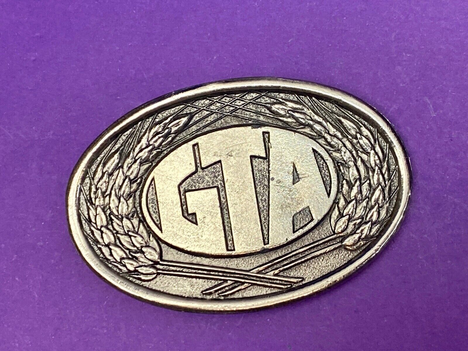 Vintage 1980 First edition GTA Farming Agriculture seeds wheat soy belt buckle 