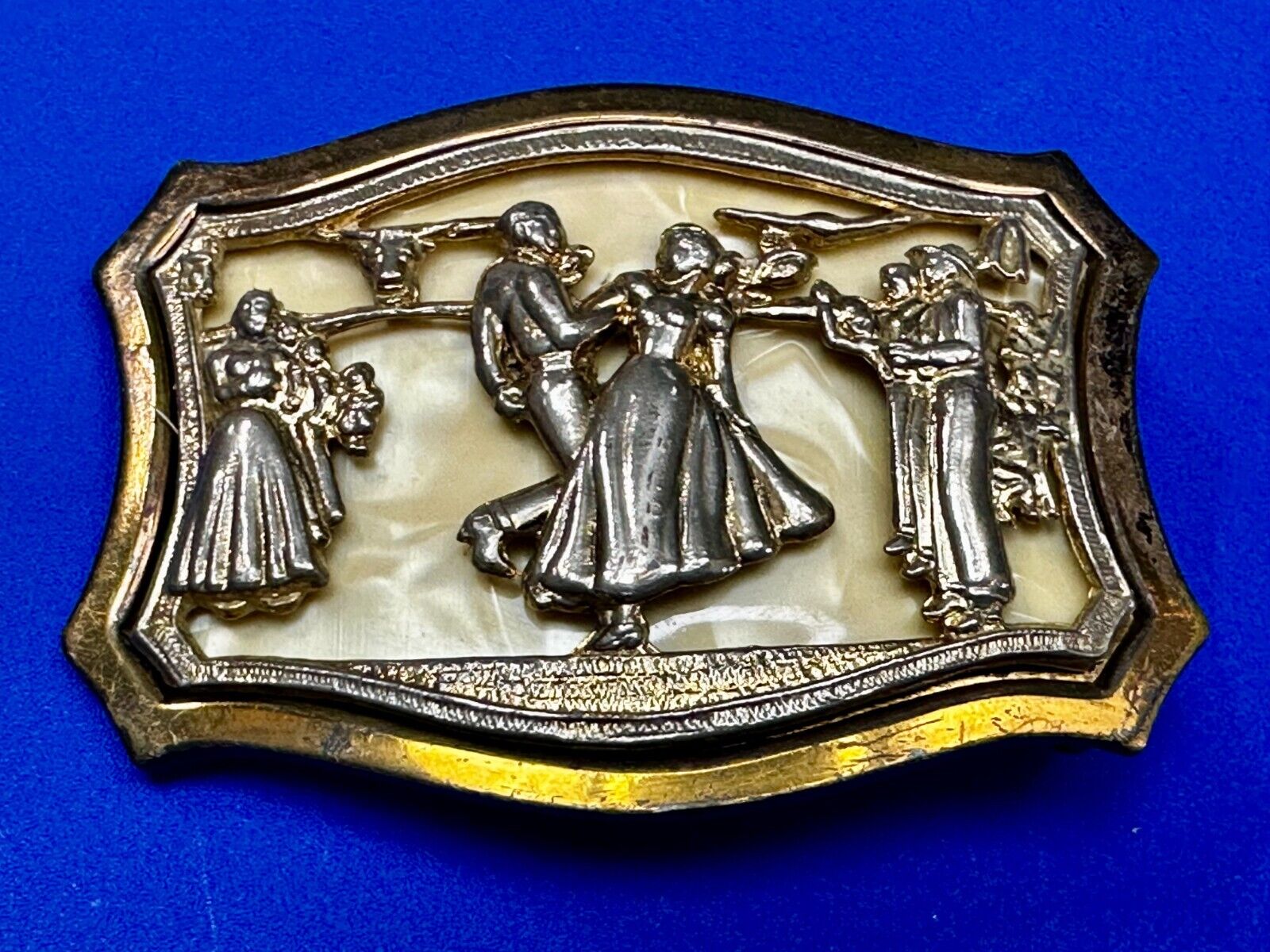 Antique Dancing Couple Formal Waltz Ballroom Gold Tone Western Belt Buckle