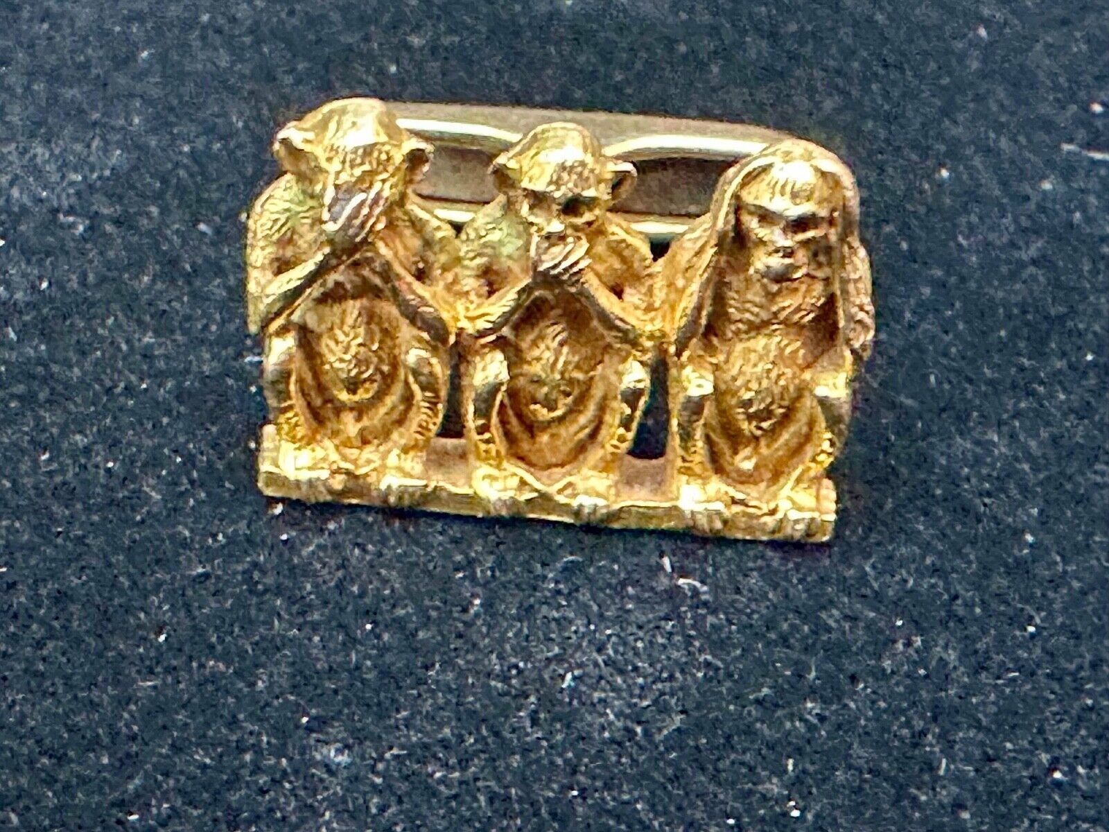 Three Wise Monkeys Speak, See, Hear No Evil  Antique 14K Gold Single Cufflink 6g