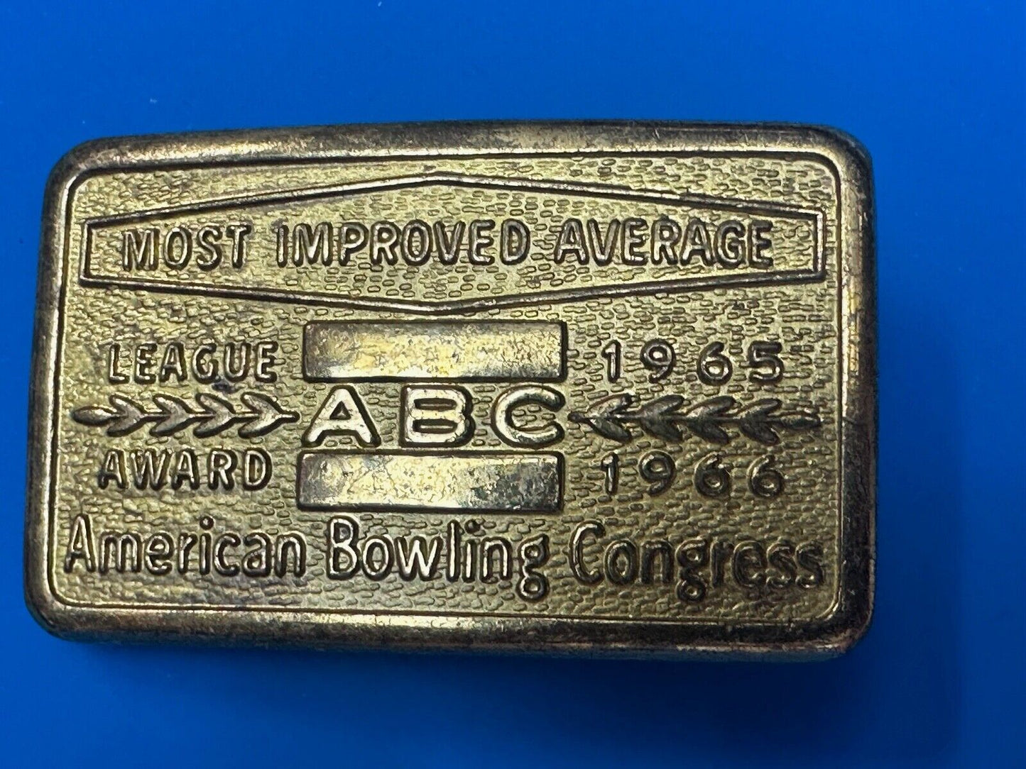 ABC Bowling League Award Trophy 1965 - 66 Belt Buckle RARE Most Improved Average