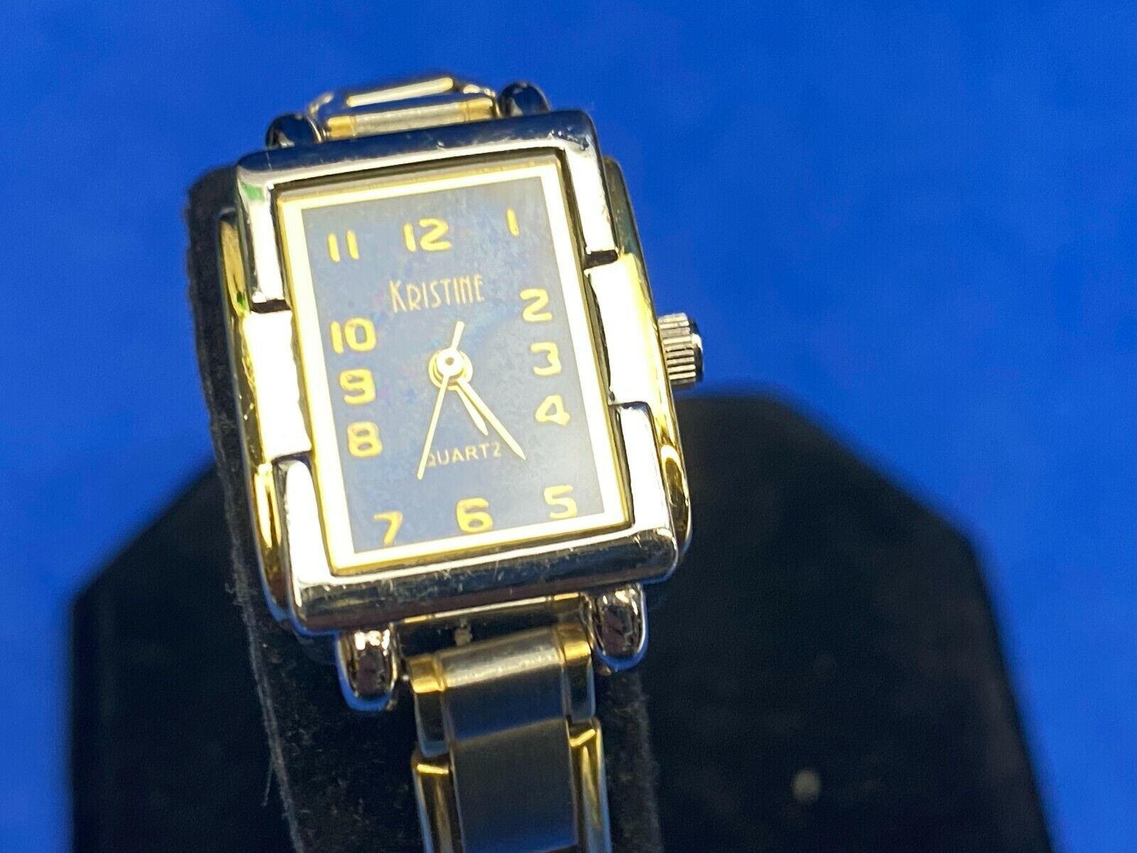 Two Tone Stretch Band Blue Face Quartz Beautiful Watch By Kristine Working Well!