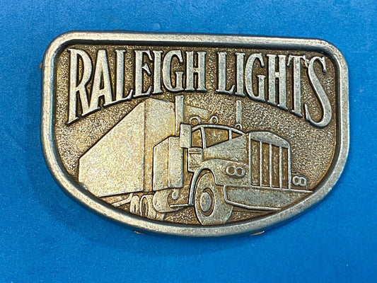 Vintage 1980'S ? Raleigh Lights Belt Buckle Cigarette Advertising Trucker 