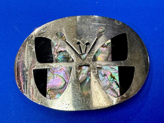 Abalone Shell Butterfly - Gorgeous vintage raised sterling silver?  belt buckle