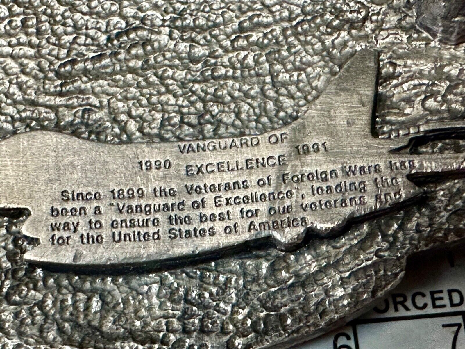 VFW Foreign Wars Veterans Vtg. Vanguard Excellence Award Siskiyou Belt Buckle