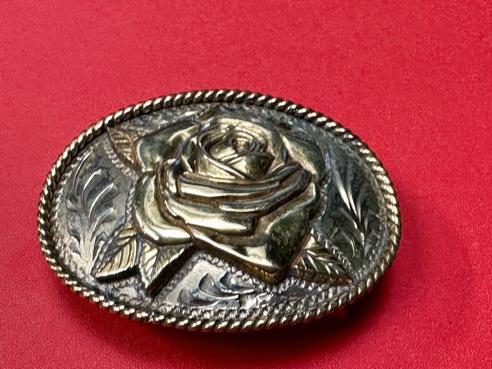 THE ROSE flower - Raised ADM mixed metal western ornate belt buckle