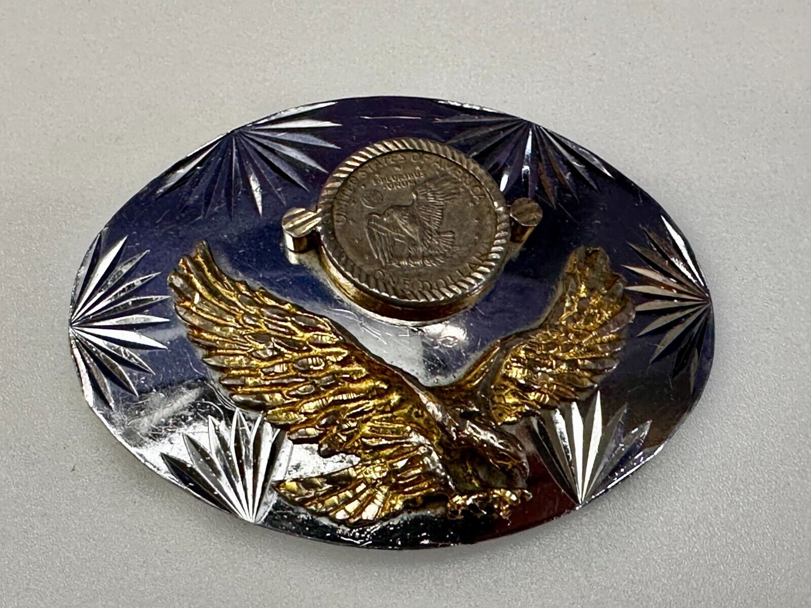 United States of America One Dollar Coin Patriotic Eagle JG Alpaca Belt Buckle