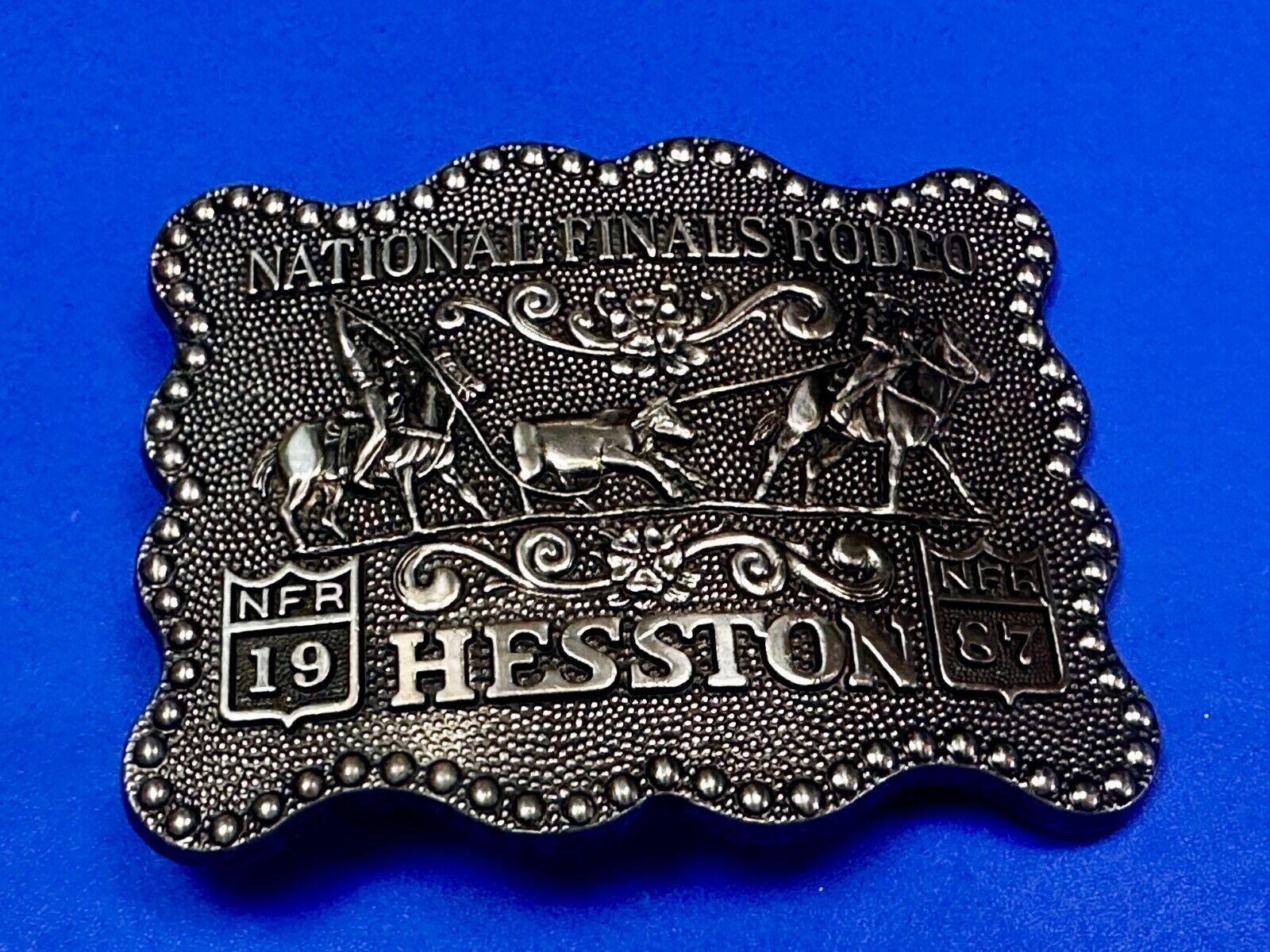 1987 ADM Hesston NFR National Finals Rodeo Cowboys Western Belt Buckle