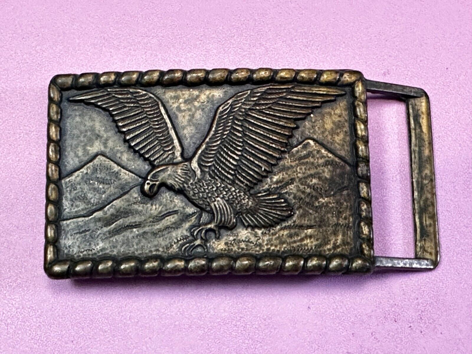 American Bald Eagle flying over majestic USA mountains Vintage Belt Buckle