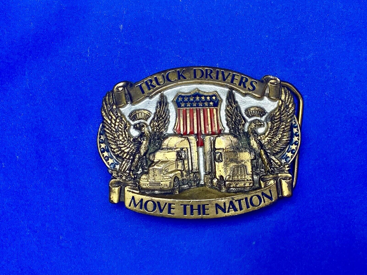 Truck Drivers Move the Nation Vtg. 1987  Belt Buckle Long Nose Flat Nose Cabover