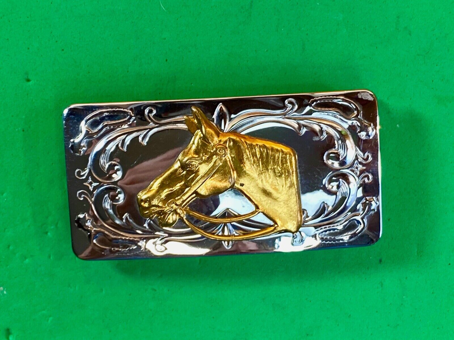 Usa Made Horse Head Bust Mixed Metal Belt Buckle 