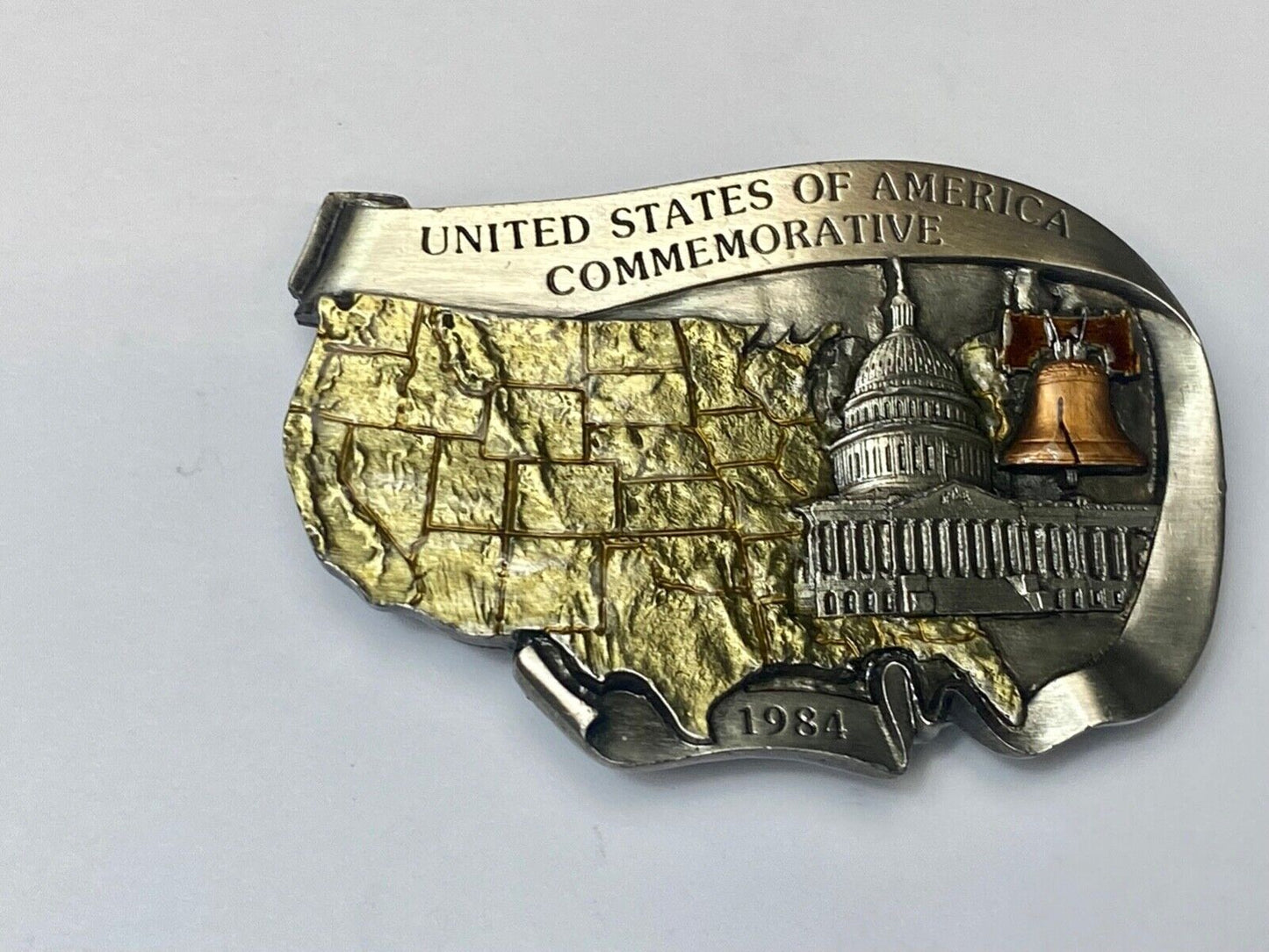 United States of America commemorative White house -  map shaped belt buckle