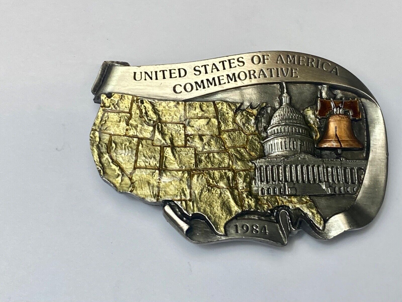 United States of America commemorative White house -  map shaped belt buckle