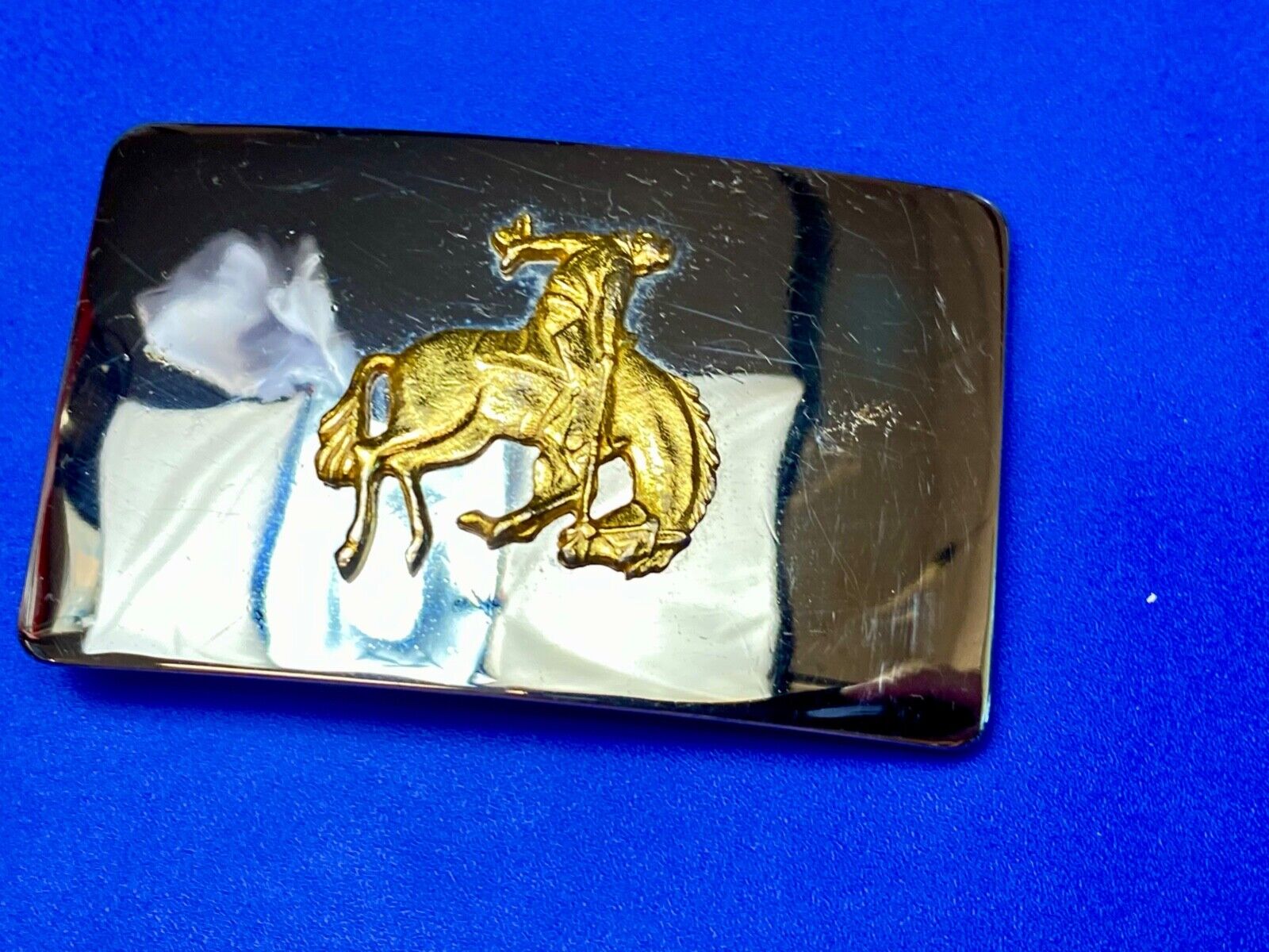 Vintage Lyn Tone Co Reflective  Saddle Bronc Rider two tone belt buckle