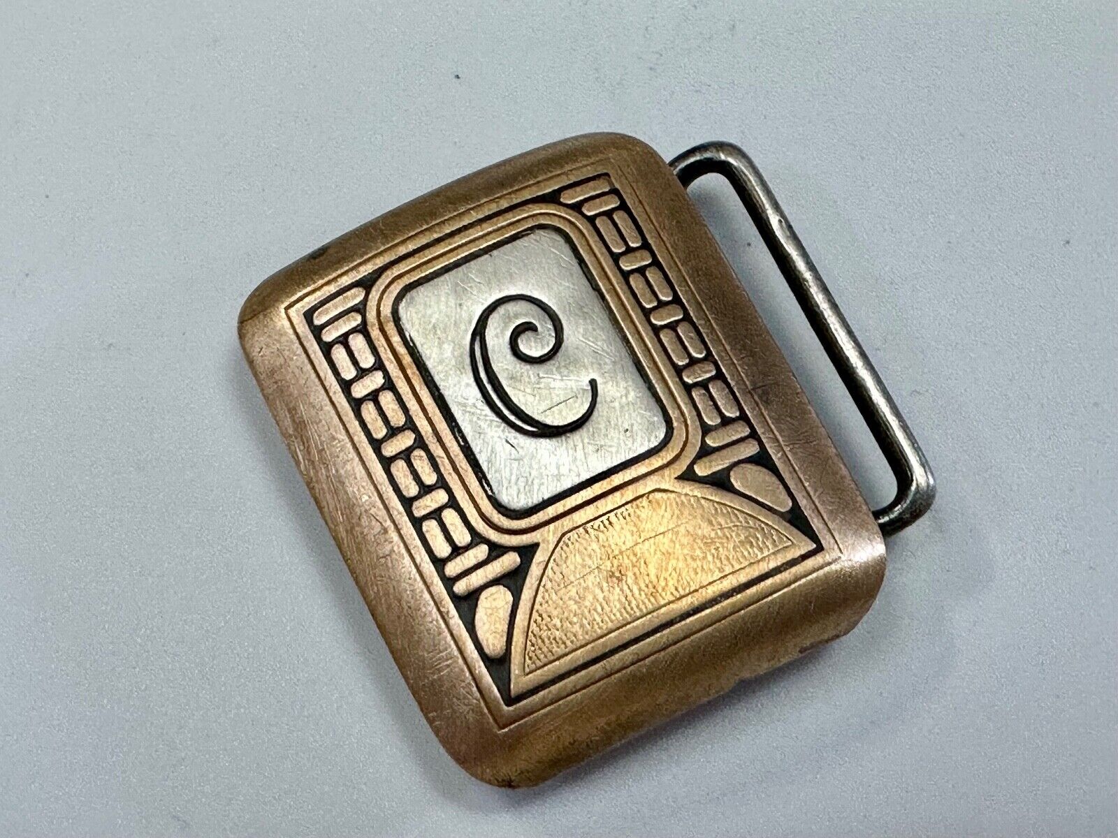 Vintage Hickok Bronze Initial Letter Monogram C Art Deco dress belt buckle